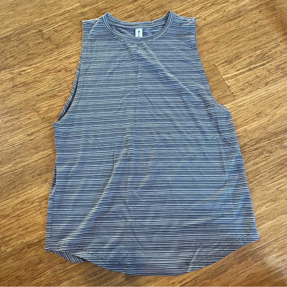 Athleta Grey and White Striped Flowy Tank Top
